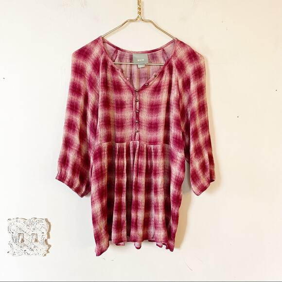 Anthropologie Maeve Pink Plaid Peasant Tunic Blouse S - Picture 3 of 11